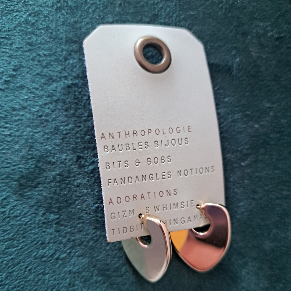 Anthropologie 14 Karat Gold Plated Flat Hoop Earrings